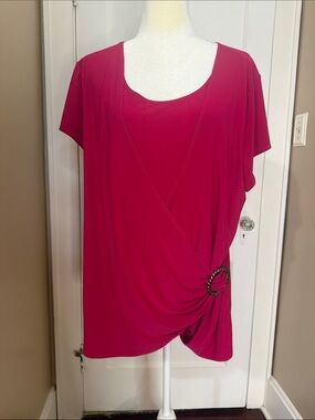 Dynamite Hot Pink Scoop Neck Knit Top with Ring Accent